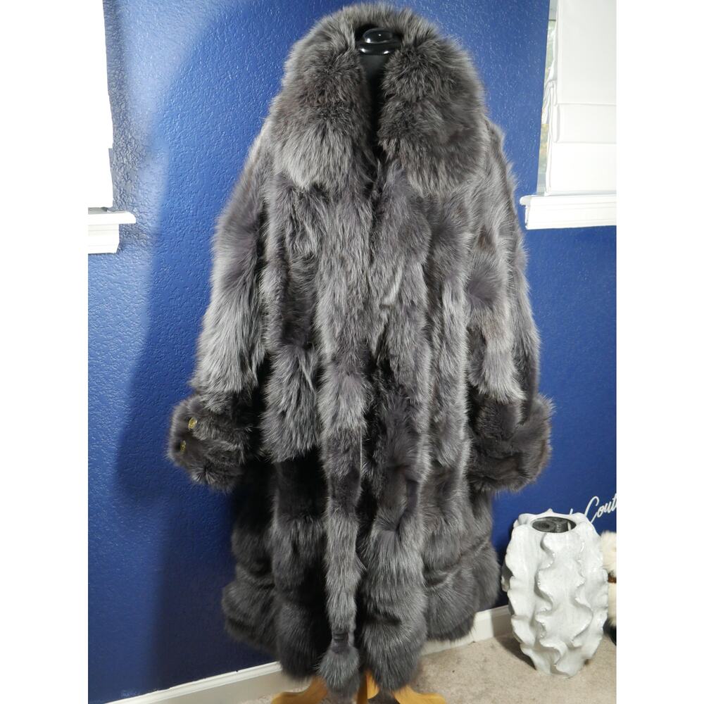 Gorgeous New Slate Blue gray Fox Fur Swing 105" Fur Coat Jacket XL Plus